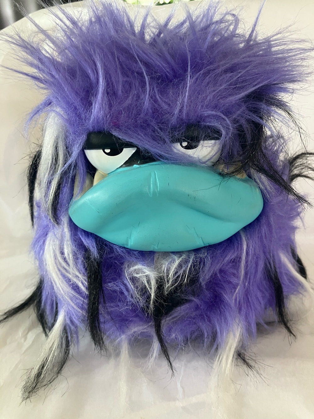 GRUMBLIES Plush Purple Fuzzy Monster Bag with Teal Beak